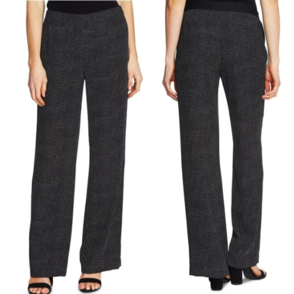 Anthropologie Semantiks Trouser Wide Leg Wool Blend Button Tab Black Knit SZ 12